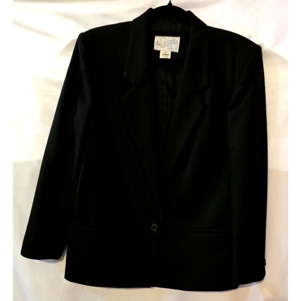 Vintage Claudia And Marc 100% Wool Women's Black Suit Size 10 Petite